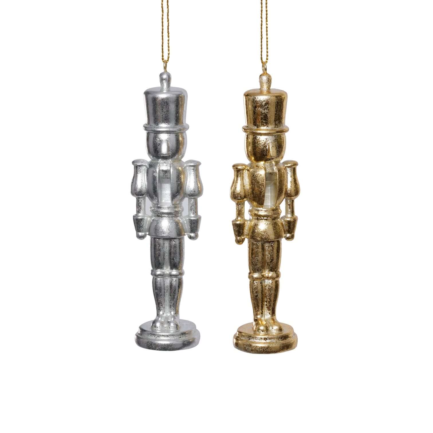 Set of 6 Assorted Soldier Ornament - Silver & Gold