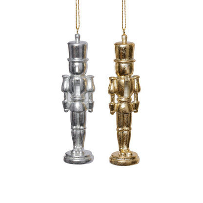 Set of 2 Assorted Soldier Ornament - Silver & Gold