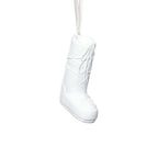 Après Ski Boots, Set of 6 Assorted white boot ornament, perfect for holiday decorating and Christmas trees.