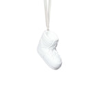 Après Ski Boots, Set of 6 Assorted white ornament hanging on a ribbon for holiday decorating.