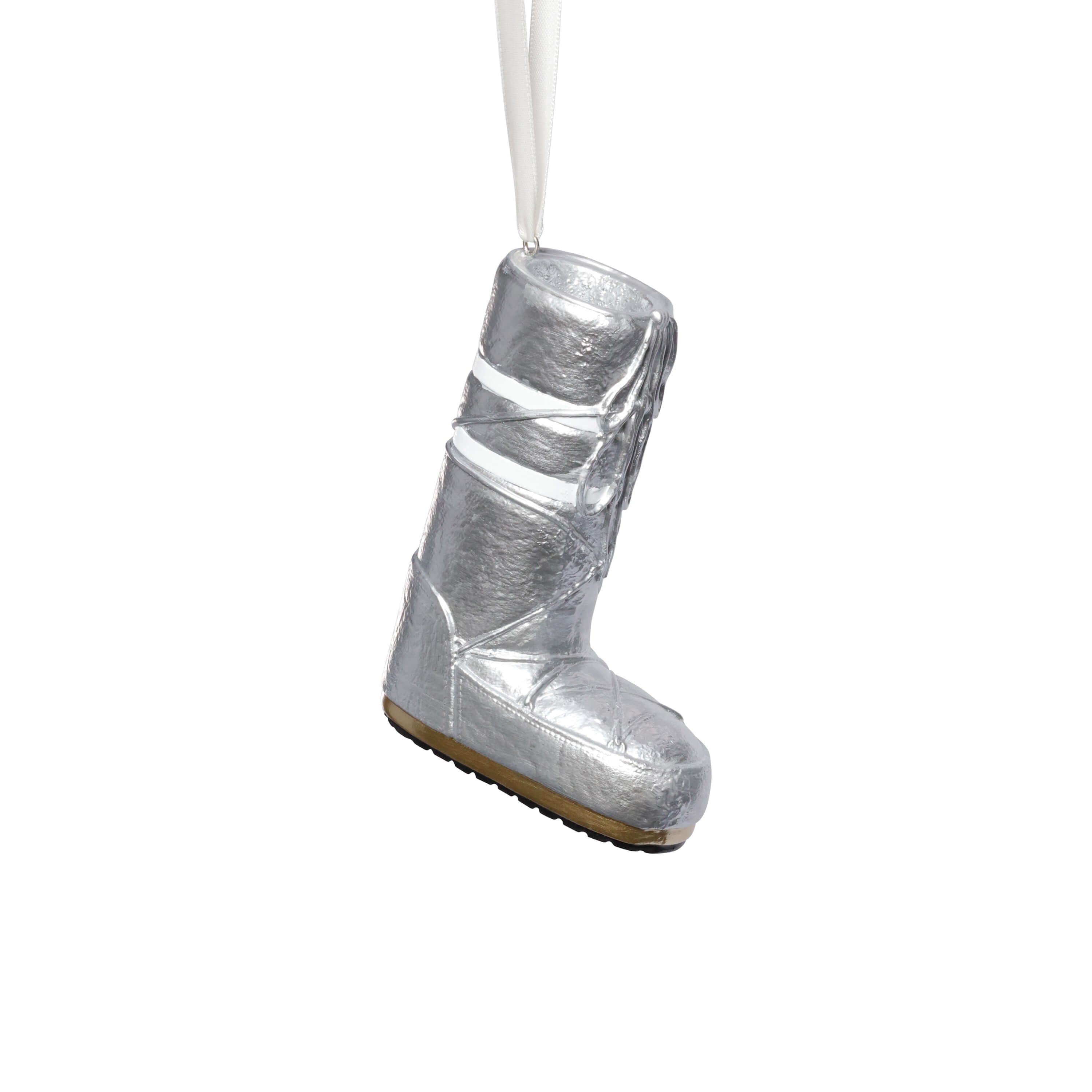 Après Ski Boots, Set of 6 Assorted – silver ornament boot for festive holiday decorating.