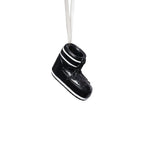 Après Ski Boots, Set of 6 Assorted black ornament hanging with a white ribbon, perfect for holiday decorating.
