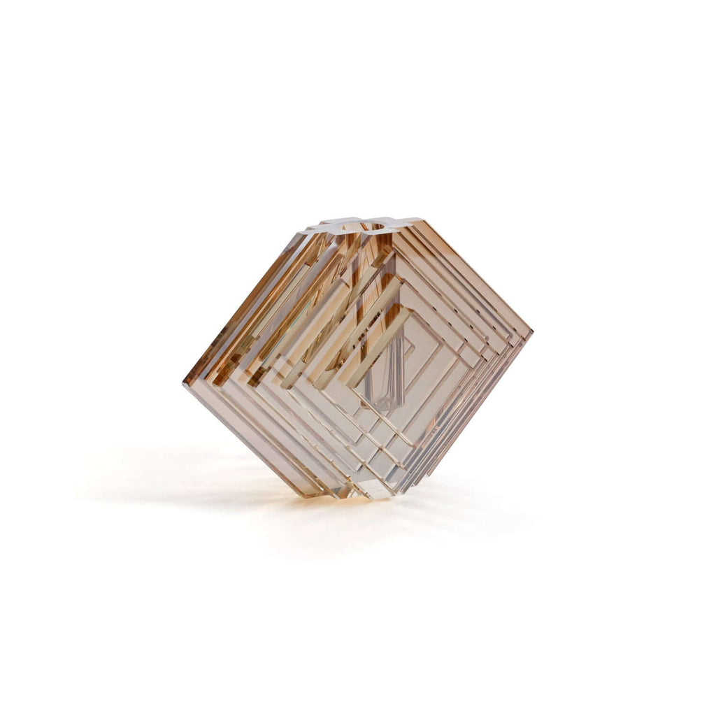 Stacked Concentric Diamond Motif Crystal Glass Vase - Amber - Vases by Carlyle Avenue