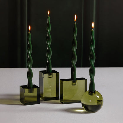 Crystal Glass Taper Holder - Green - Candle Holders by Carlyle Avenue