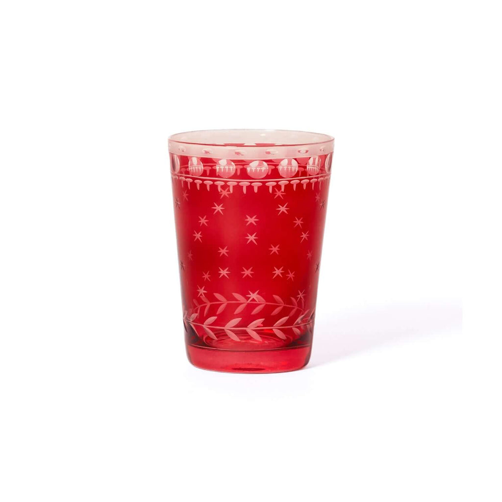 Hand Cut Glass / Tealight Holder - Red - CARLYLE AVENUE