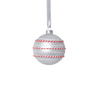 Matte Glass Ornament w/Rope Detail - White