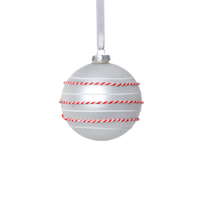 Matte Glass Ornament w/Rope Detail - White