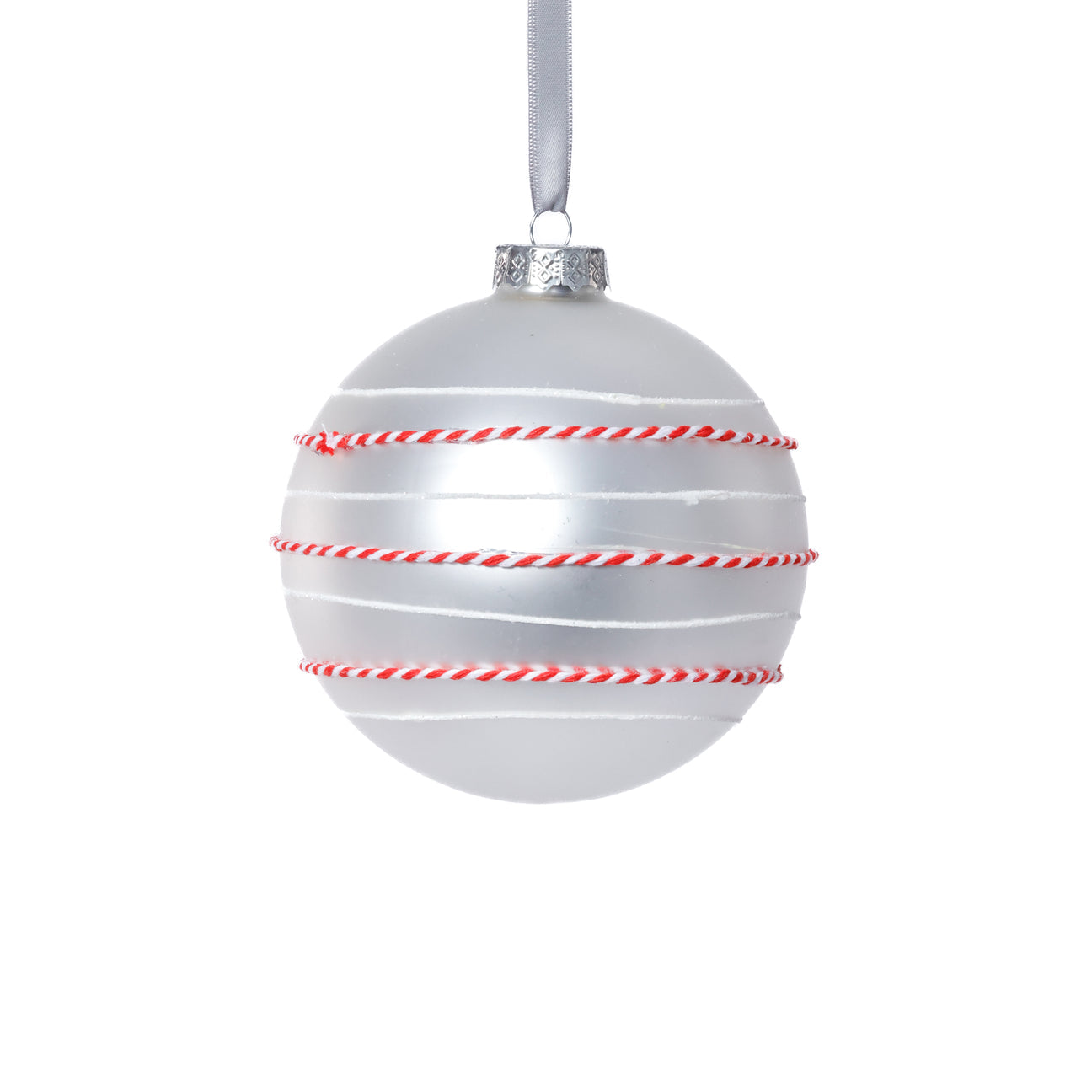 Matte Glass Ornament w/Rope Detail - White