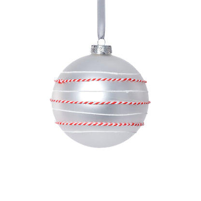 Matte Glass Ornament w/Rope Detail - White