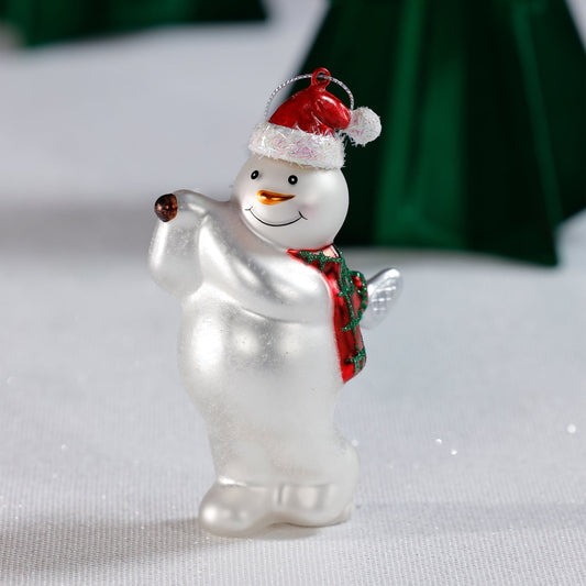 Glass Snowman Playing Golf Ornament