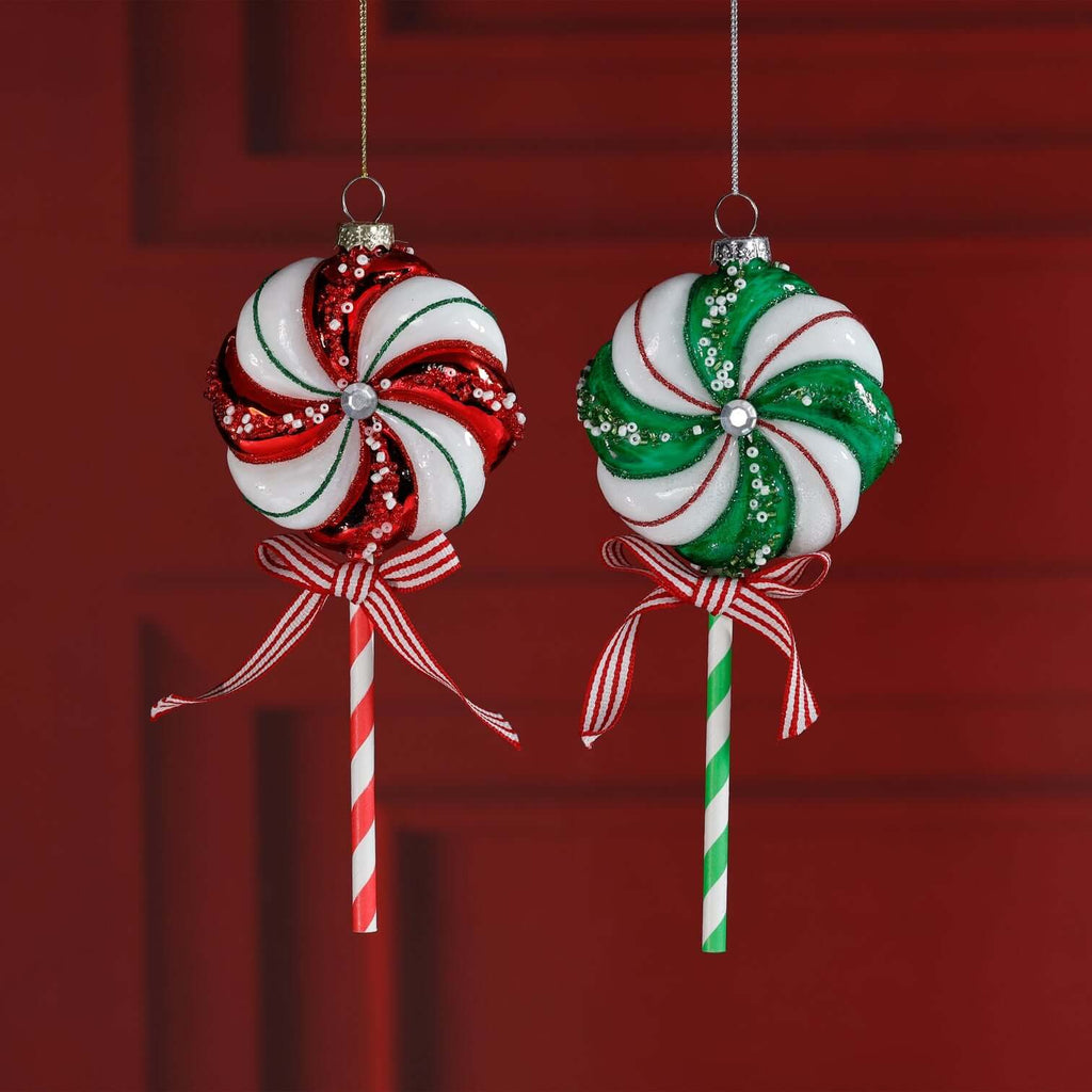 Glass Lollipop Ornaments - Green & Red - Set/6 Assorted Pairs