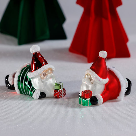 Glass Santa Laying Down Ornaments - Set of 2 Assorted