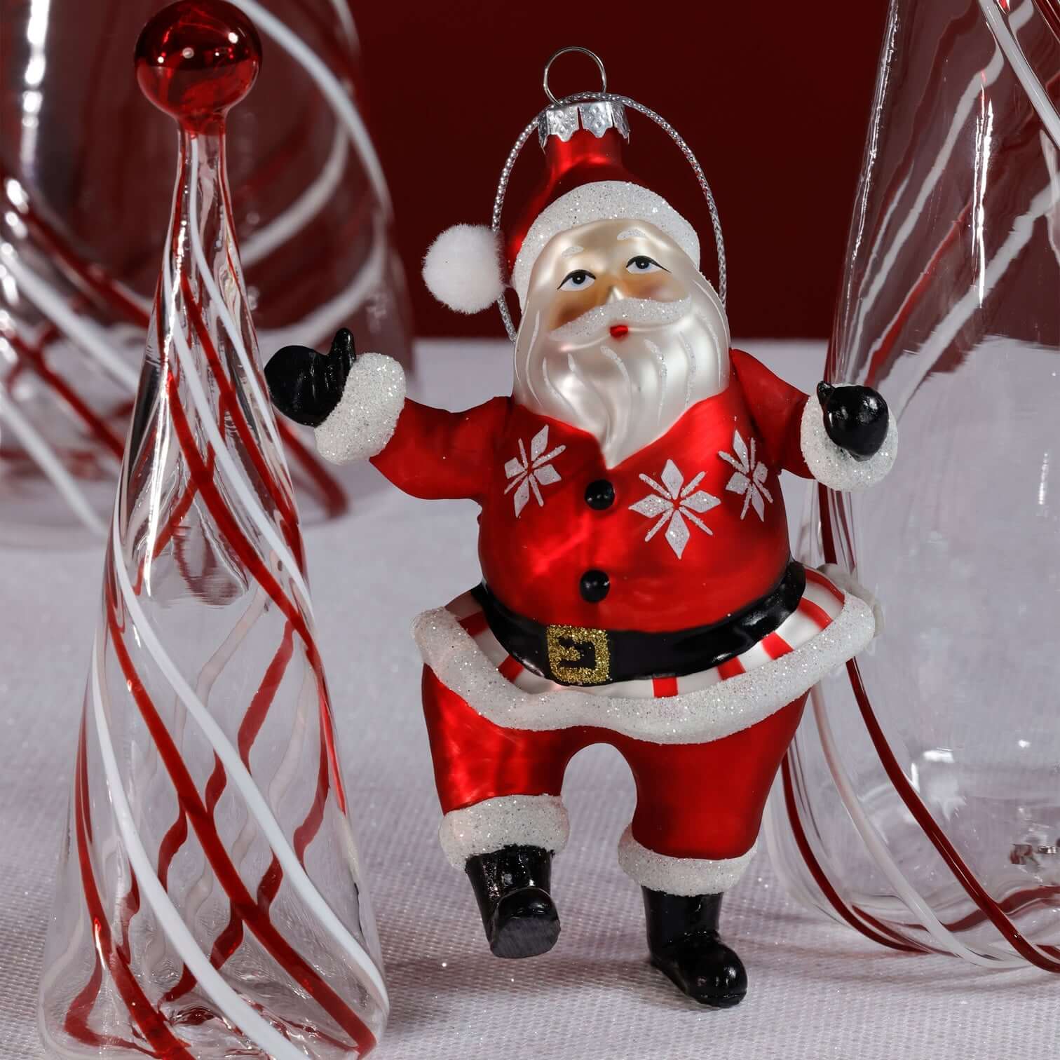 Glass Dancing Santa Ornament - Set of 6 - Holiday Ornaments by Carlyle Avenue