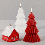 Red House with White Roof Ornament - Set of 12