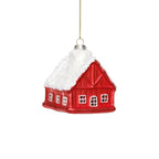 Red House with White Roof Ornament - Set of 12