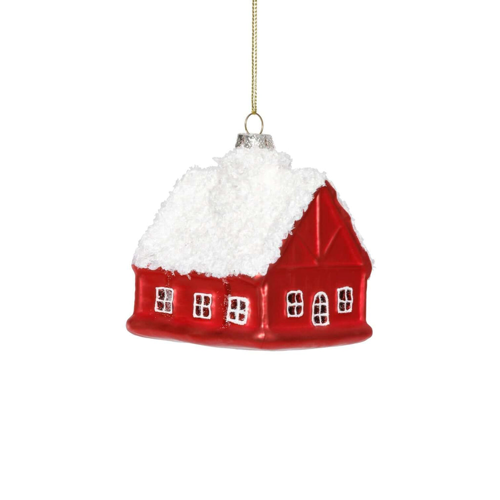Red House with White Roof Ornament - Set of 12