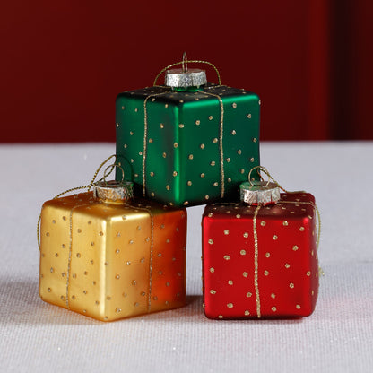Glass Gift Box Ornament - Set of 6 Assorted - CARLYLE AVENUE