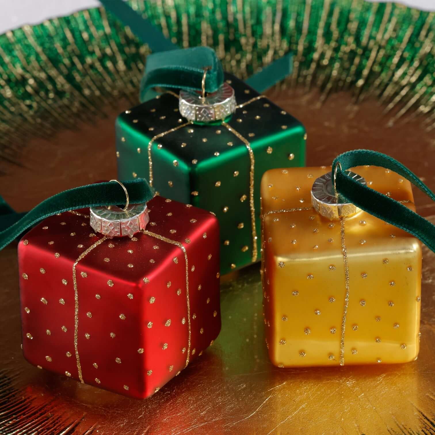 Glass Gift Box Ornament - Set of 6 Assorted - CARLYLE AVENUE