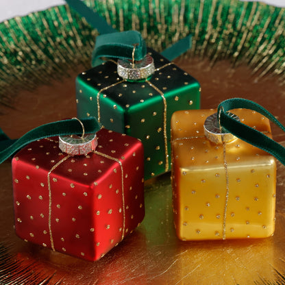 Glass Gift Box Ornament - Set of 6 Assorted - CARLYLE AVENUE