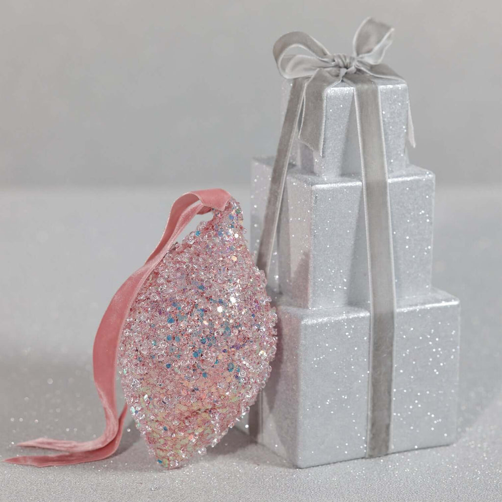Beaded Tear Drop Glass Ornament - Pink - Ornaments by Carlyle Avenue