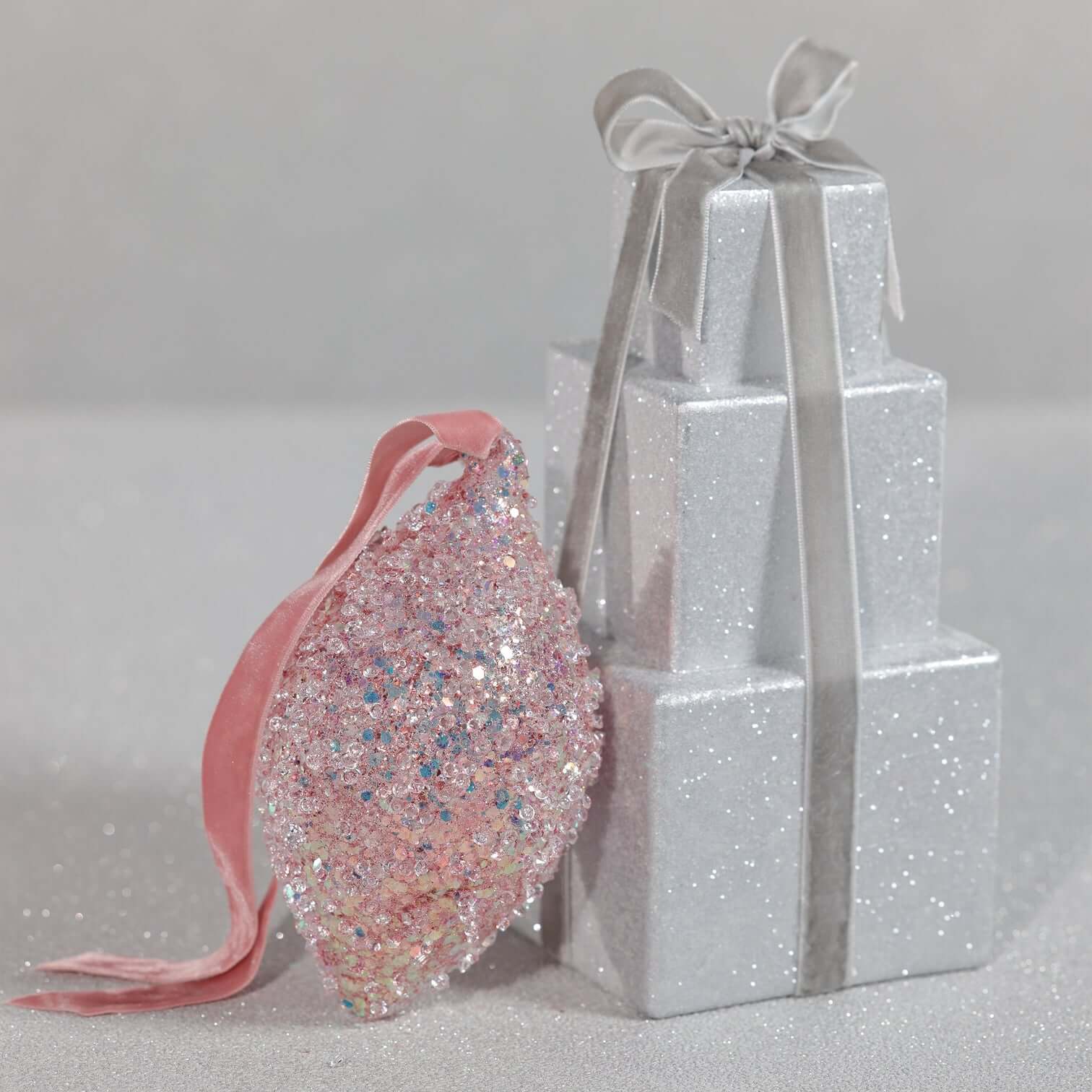Beaded Tear Drop Glass Ornament - Pink - Ornaments by Carlyle Avenue
