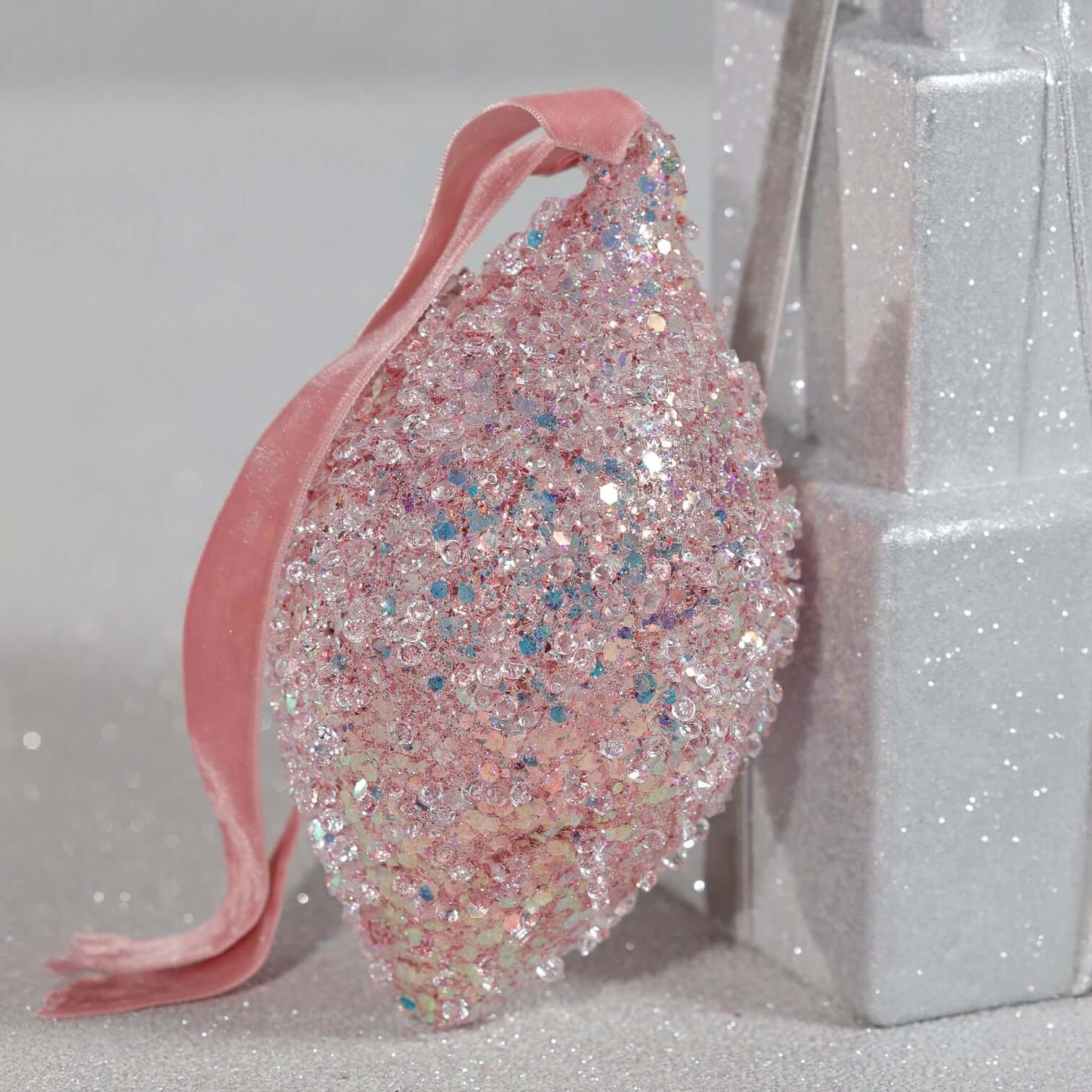 Beaded Tear Drop Glass Ornament - Pink - Ornaments by Carlyle Avenue