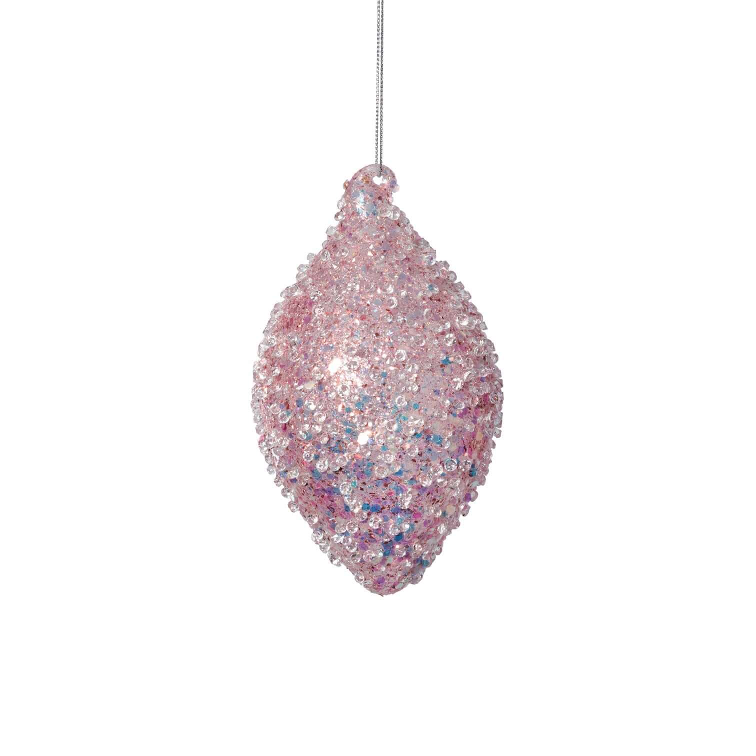 Beaded Tear Drop Glass Ornament - Pink - Ornaments by Carlyle Avenue