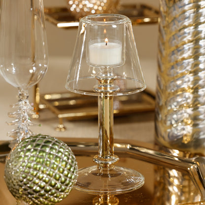 Isola Glass Tealight Lamp - Clear and Gold - Tealight Holders by Carlyle Avenue