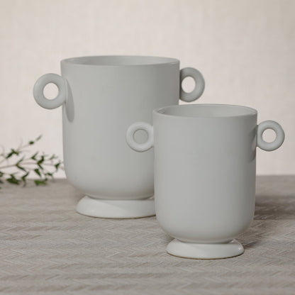 White Ceramic Planter / Vase with Loop Handles