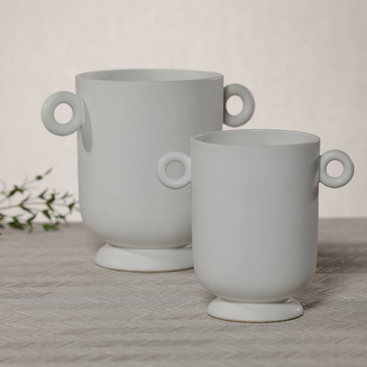 White Ceramic Planter / Vase with Loop Handles