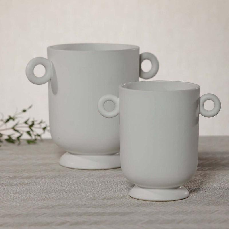 White Ceramic Planter / Vase with Loop Handles