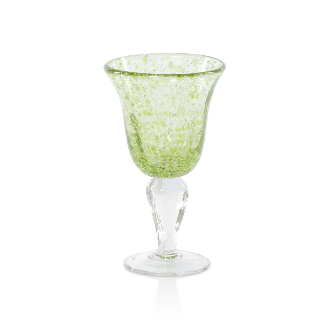 Antibes Wine Glass, Set of 4 in green seeded glass with a clear twisted stem and flat foot, showcasing elegance.