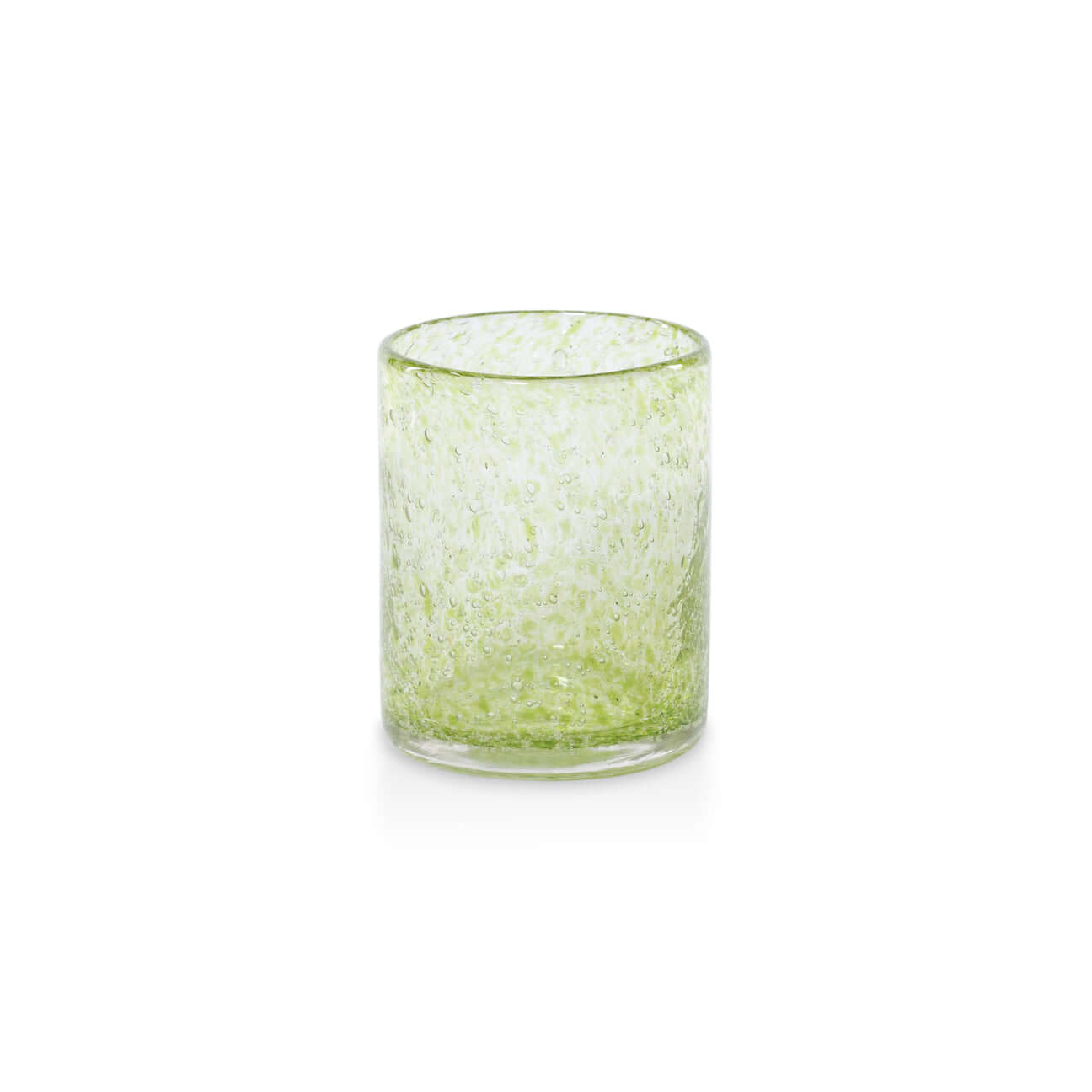 Antibes Glass Tumbler, Set of 4 in light green, mouth-blown seeded glass with bubble-like texture, perfect for drinks.