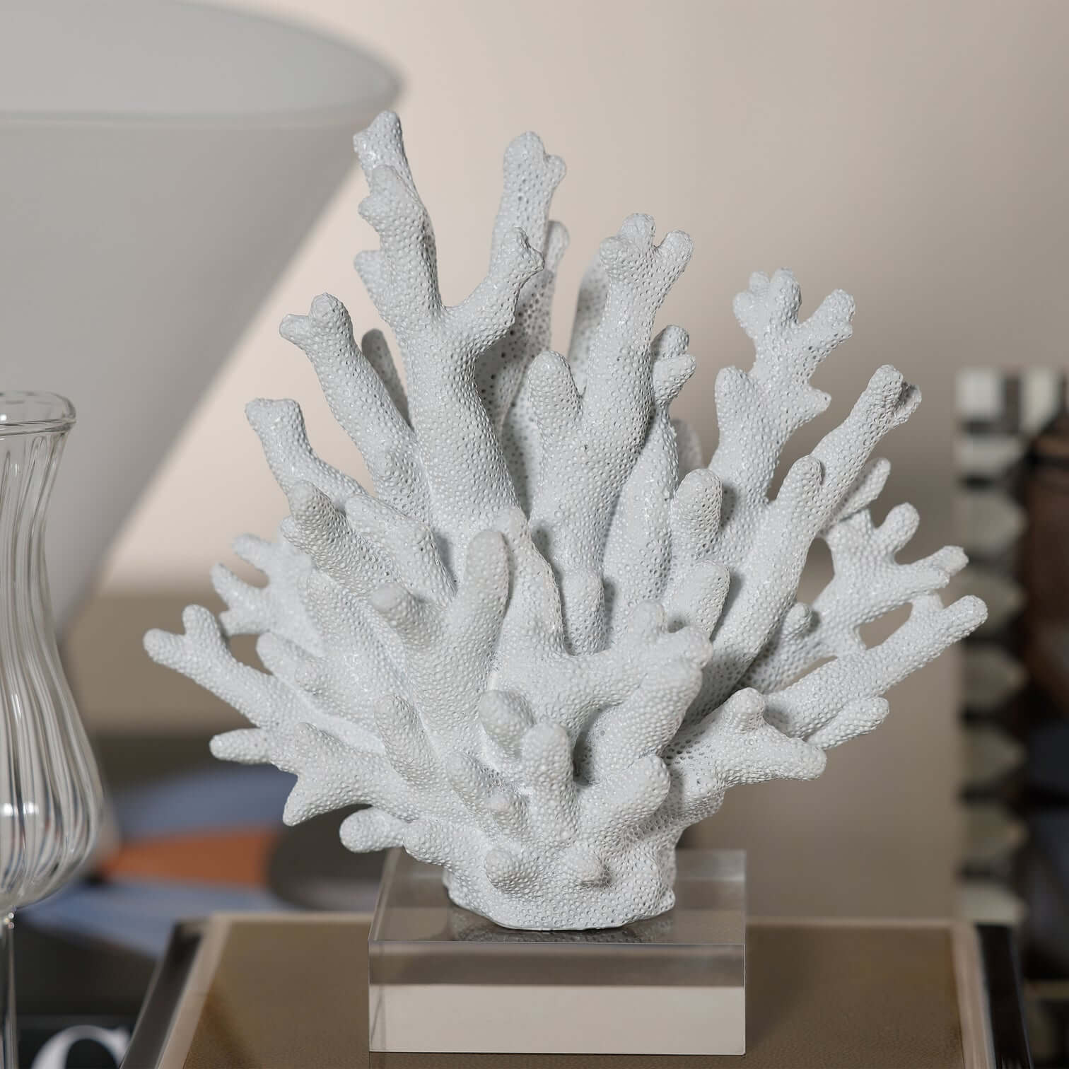 White Resin Coral on Acrylic Base