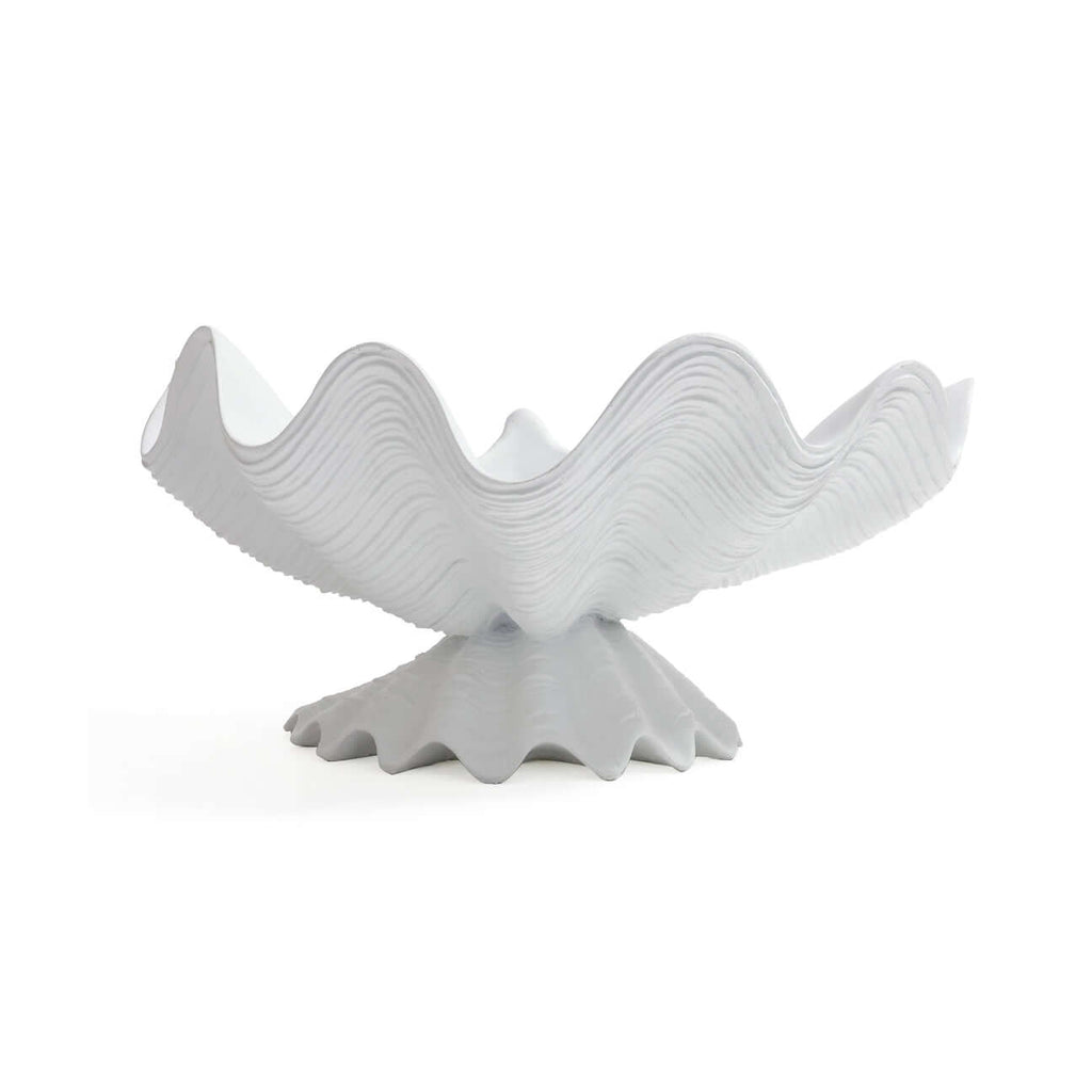 Champagne Reef Resin Decorative Shell Bowl in matte white, featuring layered ridges and an elegant silhouette.