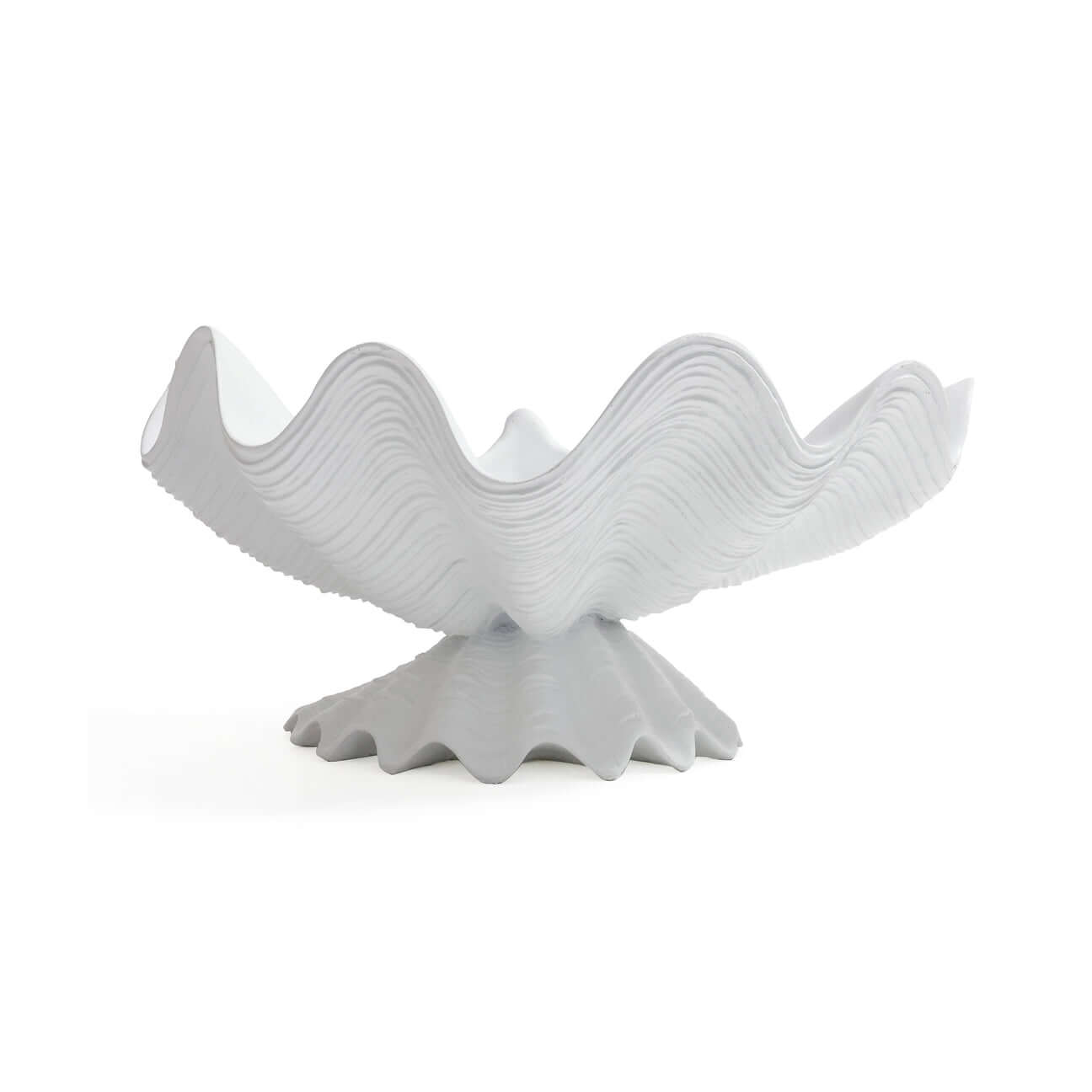 Champagne Reef Resin Decorative Shell Bowl in matte white, featuring layered ridges and an elegant silhouette.