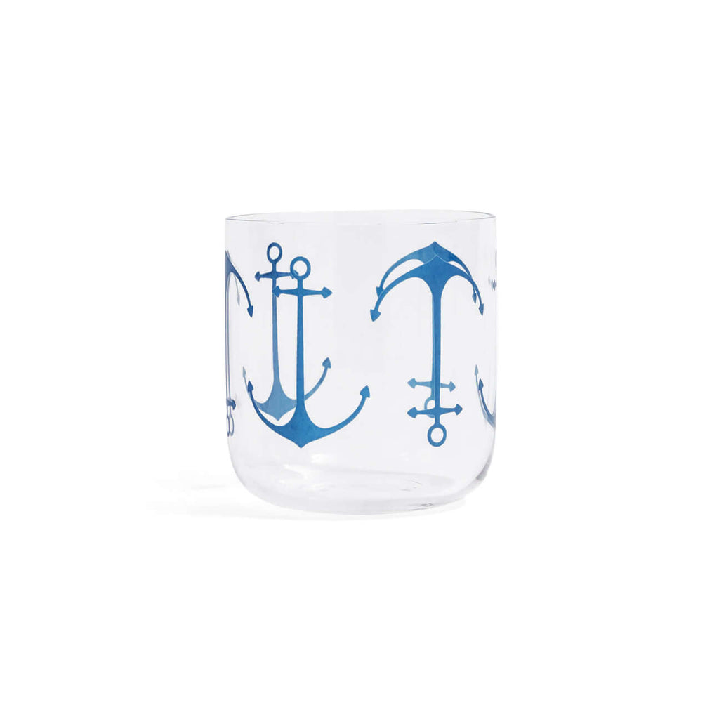 Anchor Design Rocks Glass - Boat Edition (Set of 6) featuring blue anchor motifs for coastal barware.