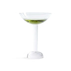 Elegant Madrid Glassware Collection glass featuring a green garnish, showcasing its unique solid sphere base design.