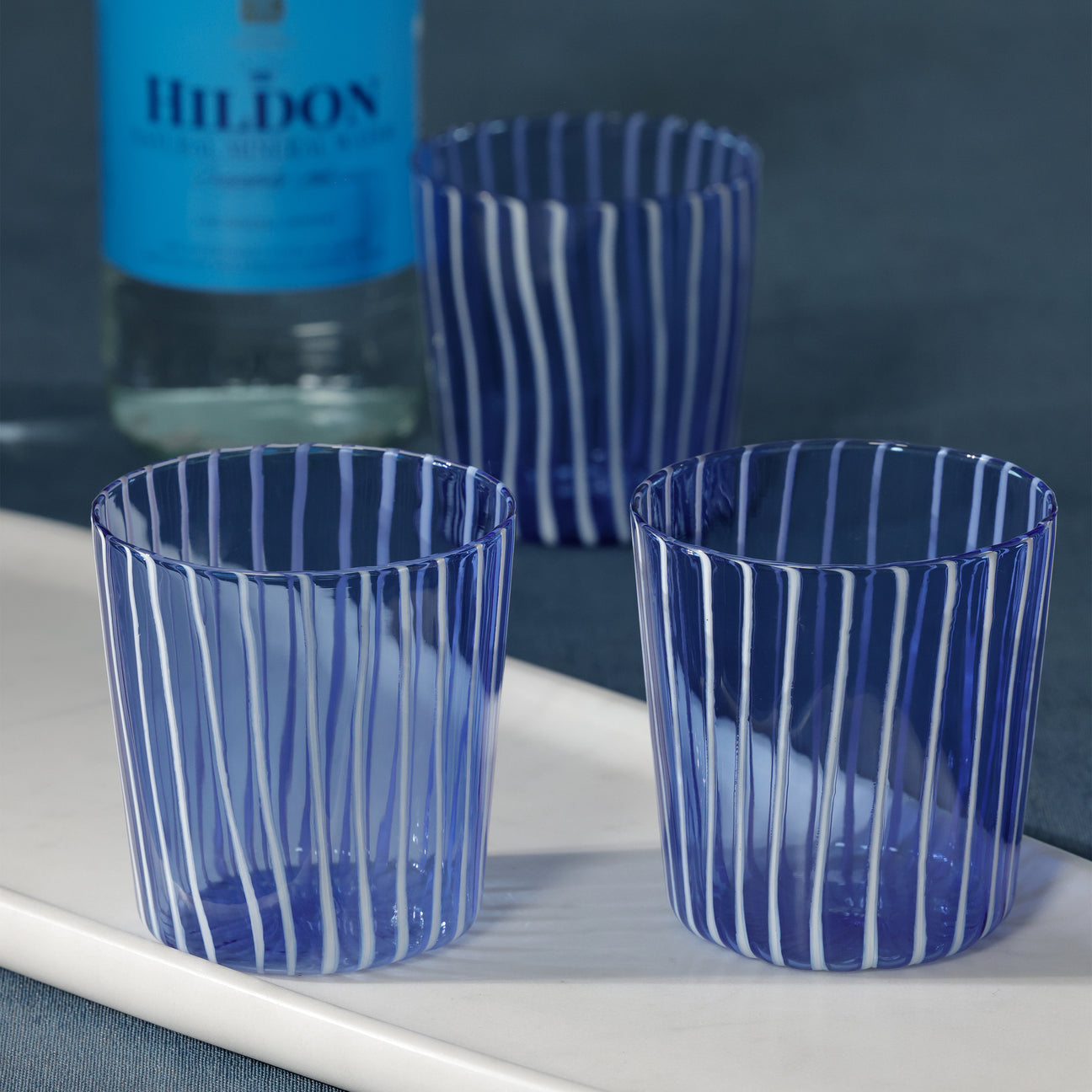 Marina White Stripe Glass Tumbler (Set of 6)