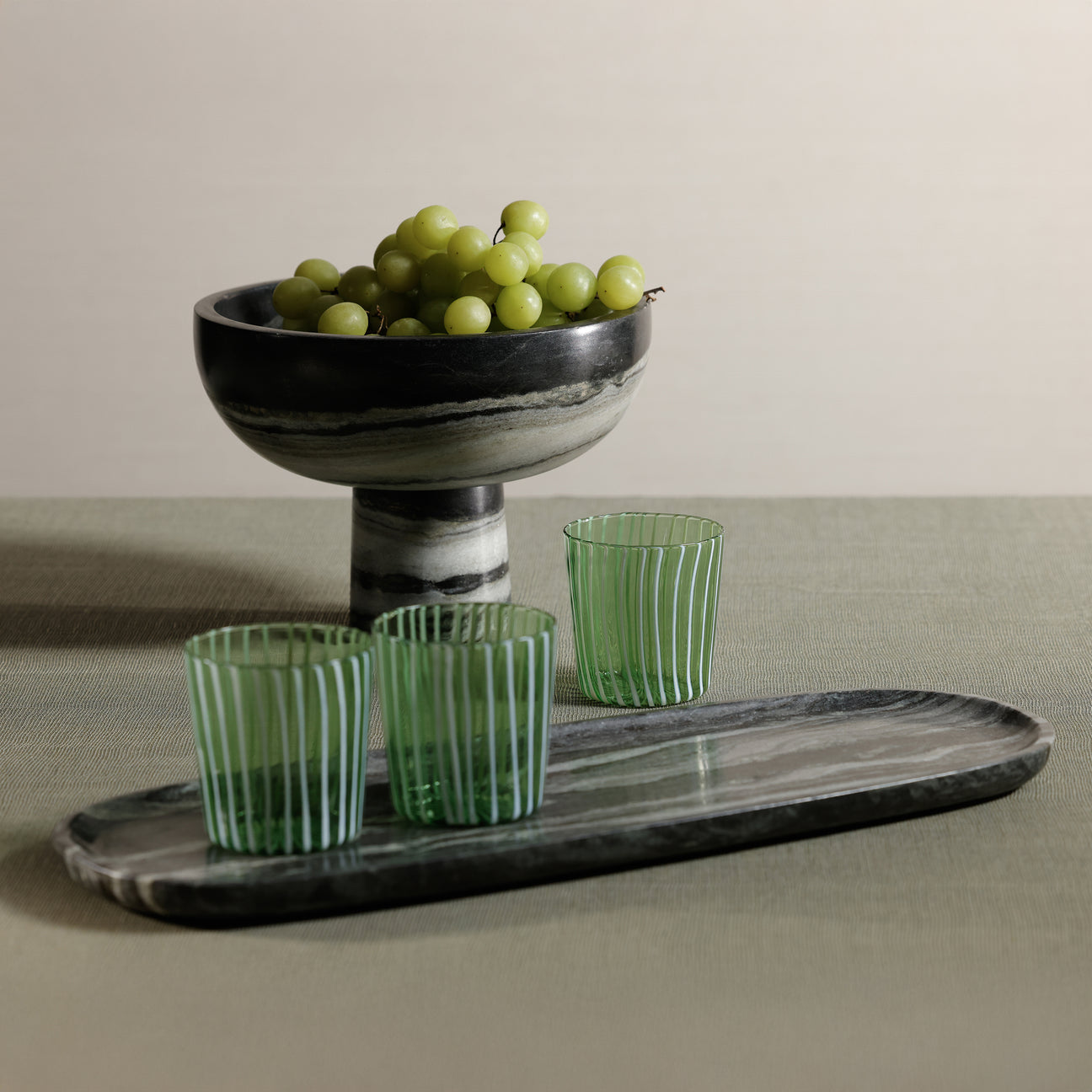 Marina White Stripe Glass Tumbler (Set of 6)