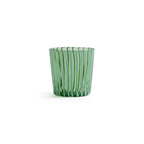 Marina White Stripe Glass Tumbler (Set of 6) in green featuring delicate vertical stripes and flared design.