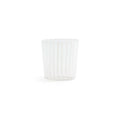 Marina White Stripe Glass Tumbler (Set of 6) with delicate vertical white stripes in a gently flared shape.