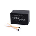 Marbella Light My Fire Matches - 150 Pack - Refill box with black-tipped matches for elegant candle lighting.