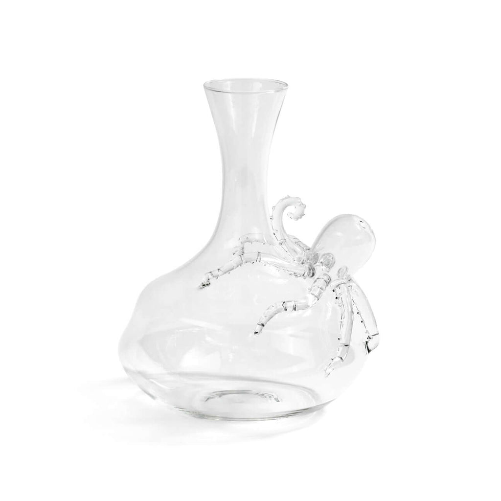 Octopus Wine Decanter handcrafted clear glass decanter with sculptural octopus design.