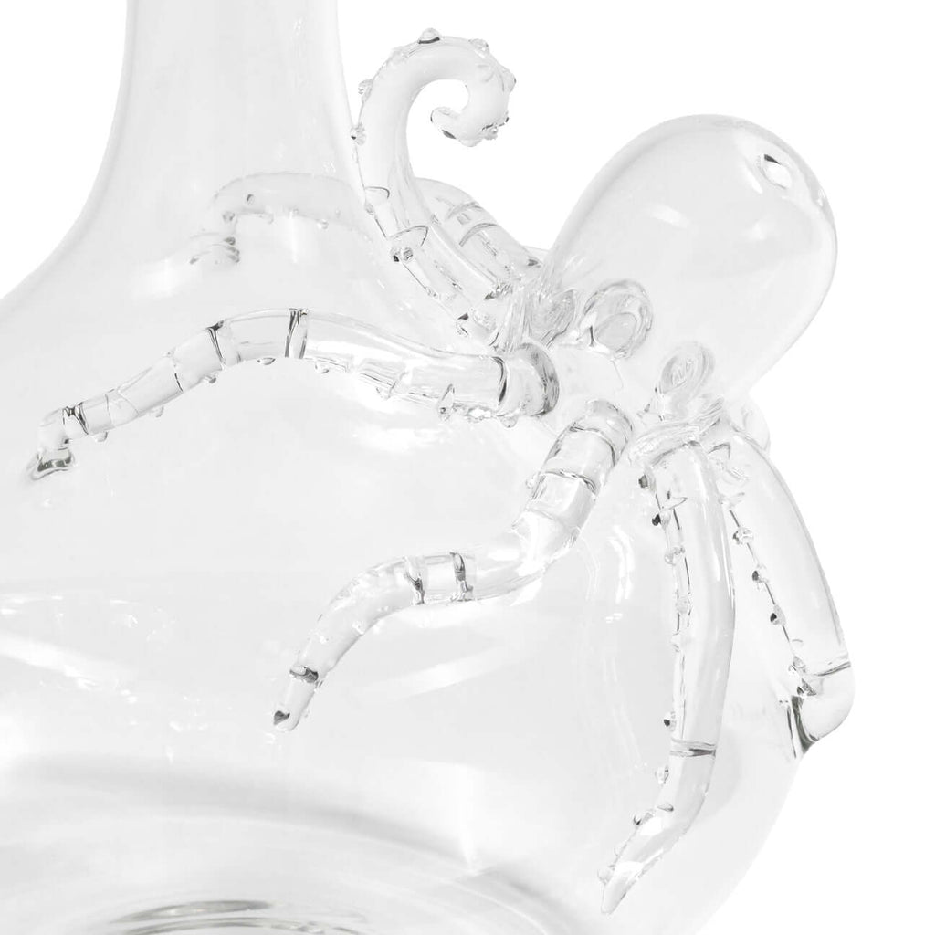 Close-up of the Octopus Wine Decanter featuring a detailed octopus design in clear glass.