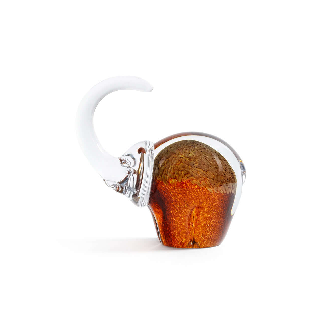 Great Elephant - Golden Amber Glass sculpture with a textured body and raised trunk, crafted from rich amber glass.