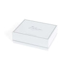 Four Botanica Glass Flower Napkin Rings - Boxed (Set of 4) elegant packaging with floral design.