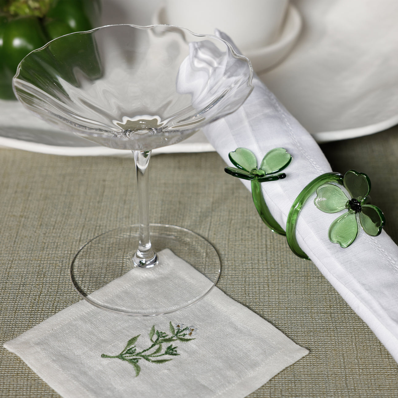 Four Botanica Glass Flower Napkin Rings - Boxed (Set of 4)