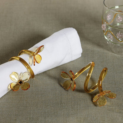 Four Botanica Glass Flower Napkin Rings - Boxed (Set of 4)