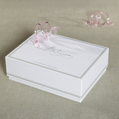 Four Botanica Glass Flower Napkin Rings - Boxed (Set of 4)